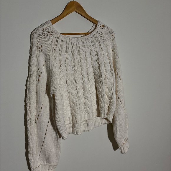 Free People cropped cotton cable knit sweater in ivory - Picture 8 of 14